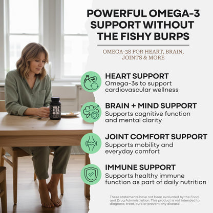 Wild Foods Omega 3 Fish Oil Supplement, 120 Capsules (1 pk) | Wild Caught, Burpless, Odorless, Non-GMO, Gluten Free | DPA, DHA, EPA Triple Strength Heart & Joint Nutrition for Women & Men - dailyvitalstore