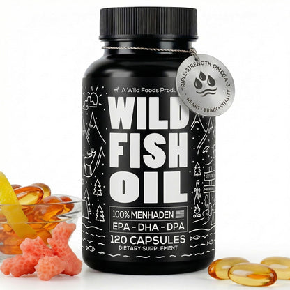 Wild Foods Omega 3 Fish Oil Supplement, 120 Capsules (1 pk) | Wild Caught, Burpless, Odorless, Non-GMO, Gluten Free | DPA, DHA, EPA Triple Strength Heart & Joint Nutrition for Women & Men - dailyvitalstore