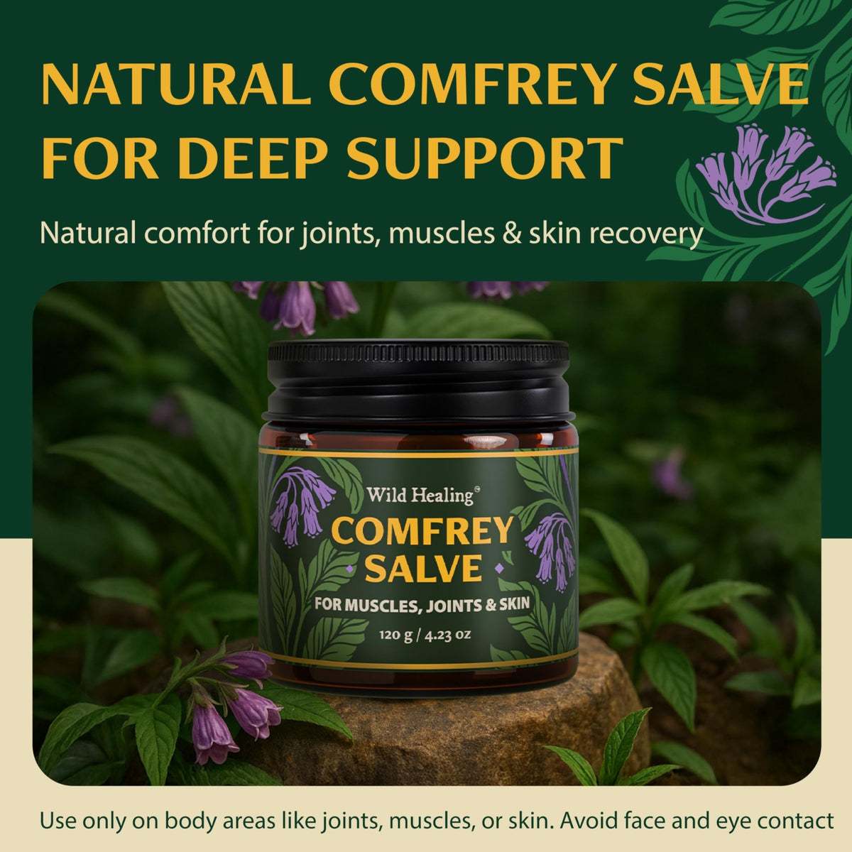Wild Healing Comfrey Salve – Concentrated Herbal Balm with Arnica, Magnesium & MSM – Soothing Botanical Cream for Joints, Muscles & Dry Skin – 4.23 oz - dailyvitalstore