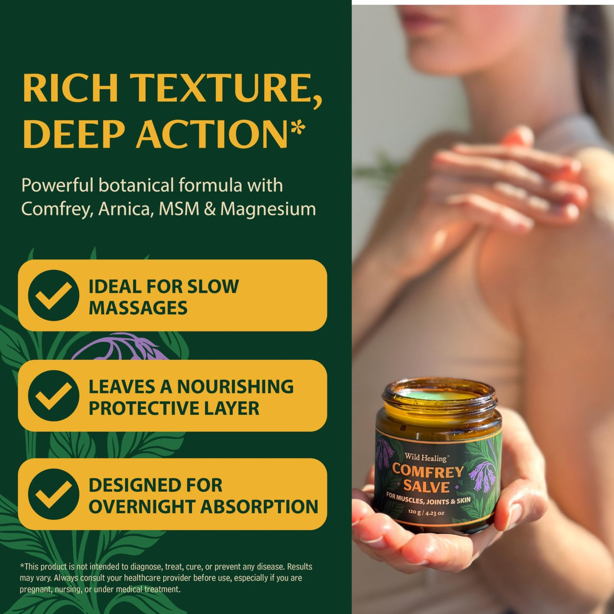 Wild Healing Comfrey Salve – Concentrated Herbal Balm with Arnica, Magnesium & MSM – Soothing Botanical Cream for Joints, Muscles & Dry Skin – 4.23 oz - dailyvitalstore