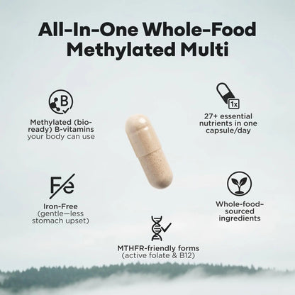 Wild Methylated Multivitamin for Women & Men | Daily Multi Vitamin | MTHFR Supplement Without Iron | Methylated B12, Folate, Vitamin C, A, K2, D, E - dailyvitalstore