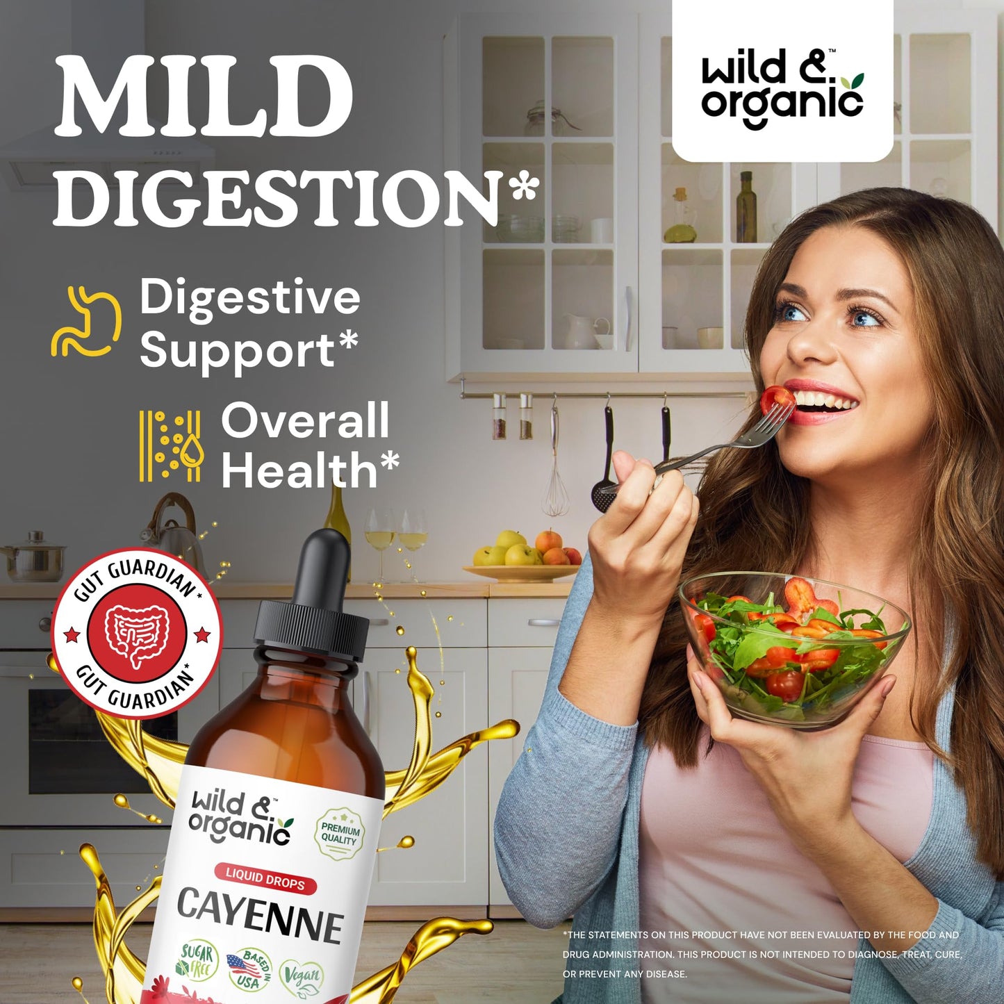 Wild & Organic Cayenne Pepper Tincture - Digestive Support with Capsaicin Extract - Cayenne Pepper Liquid Drops for Overall Well-Being - Unflavored, Vegan, Sugar & Alcohol-Free - 4 fl oz - dailyvitalstore