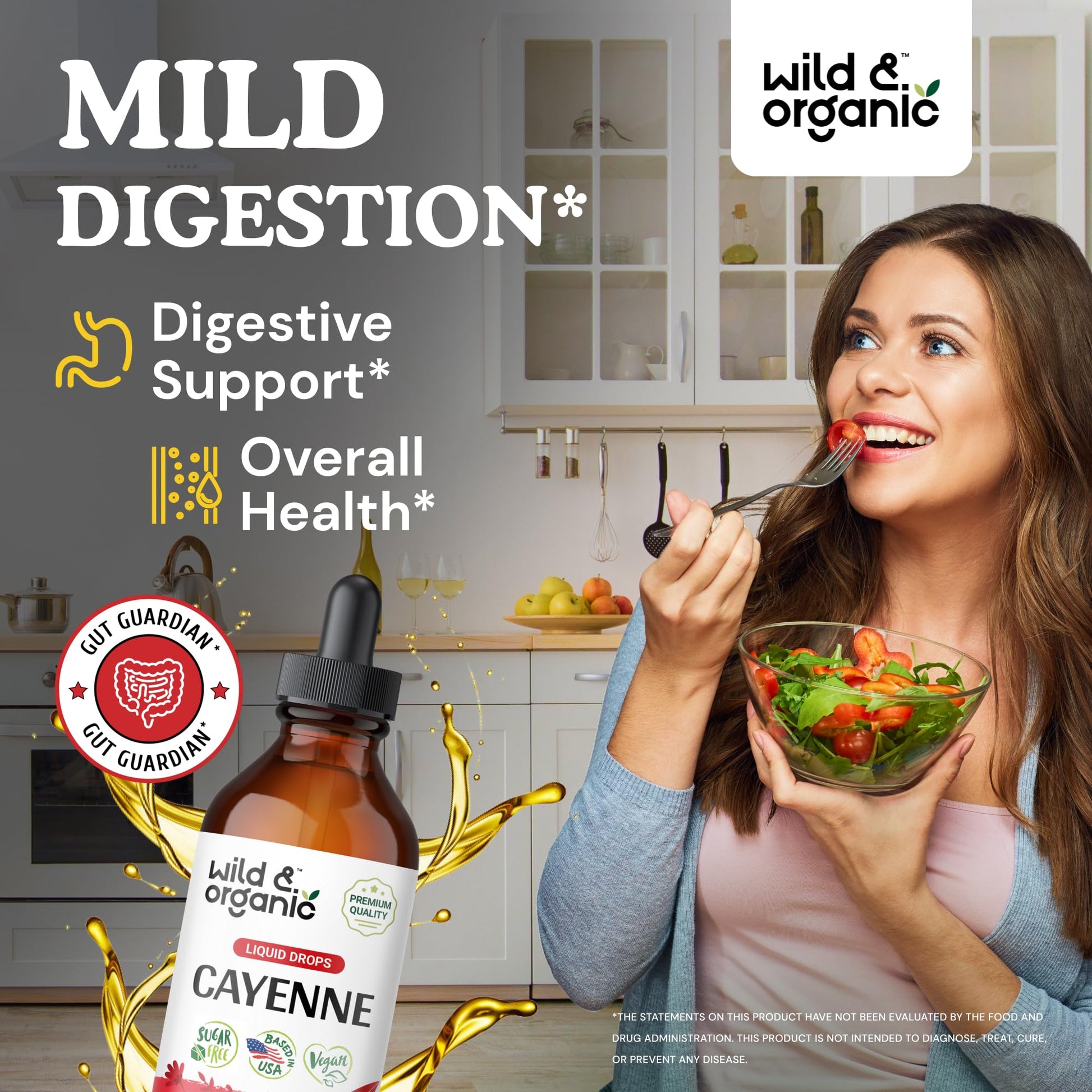 Wild & Organic Cayenne Pepper Tincture - Digestive Support with Capsaicin Extract - Cayenne Pepper Liquid Drops for Overall Well-Being - Unflavored, Vegan, Sugar & Alcohol-Free - 4 fl oz - dailyvitalstore