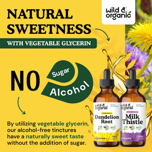 Wild & Organic Dandelion Root Tincture & Milk Thistle Tincture 4 fl oz - Liver Cleanse Detox Support - Dandelion Root Extract Drops - Milk Thistle Supplement - No Sugar & Alcohol - dailyvitalstore