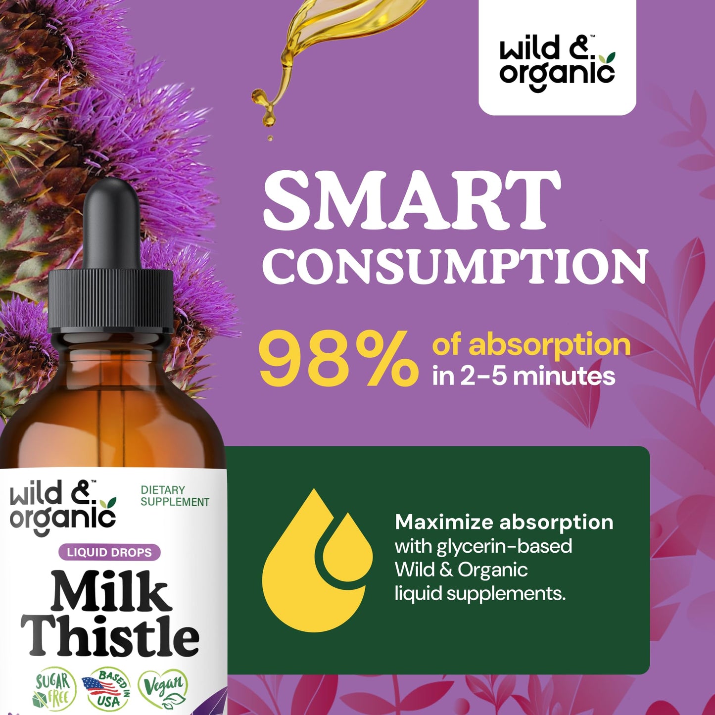 Wild & Organic Milk Thistle Liquid Drops - Liver Cleanse Detox - Silymarin Milk Thistle Supplement for Liver Support - Add to Tea - Silybum Marianum Seed Extract Tincture - dailyvitalstore
