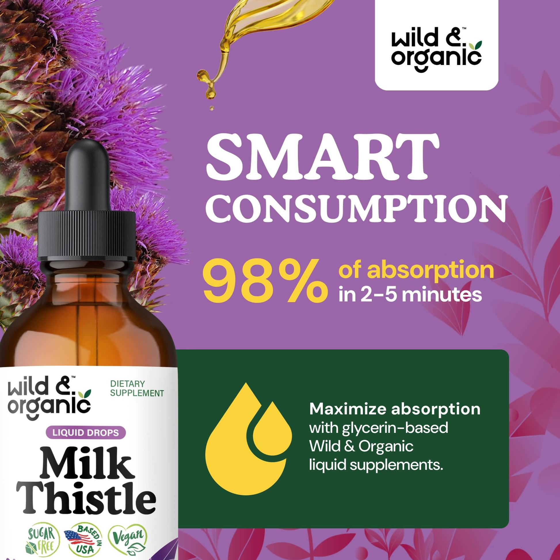 Wild & Organic Milk Thistle Liquid Drops - Liver Cleanse Detox - Silymarin Milk Thistle Supplement for Liver Support - Add to Tea - Silybum Marianum Seed Extract Tincture - dailyvitalstore