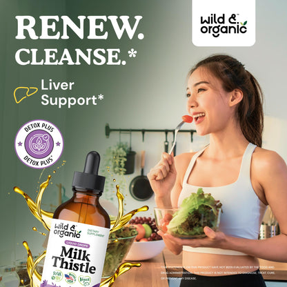 Wild & Organic Milk Thistle Liquid Drops - Liver Cleanse Detox - Silymarin Milk Thistle Supplement for Liver Support - Add to Tea - Silybum Marianum Seed Extract Tincture - dailyvitalstore