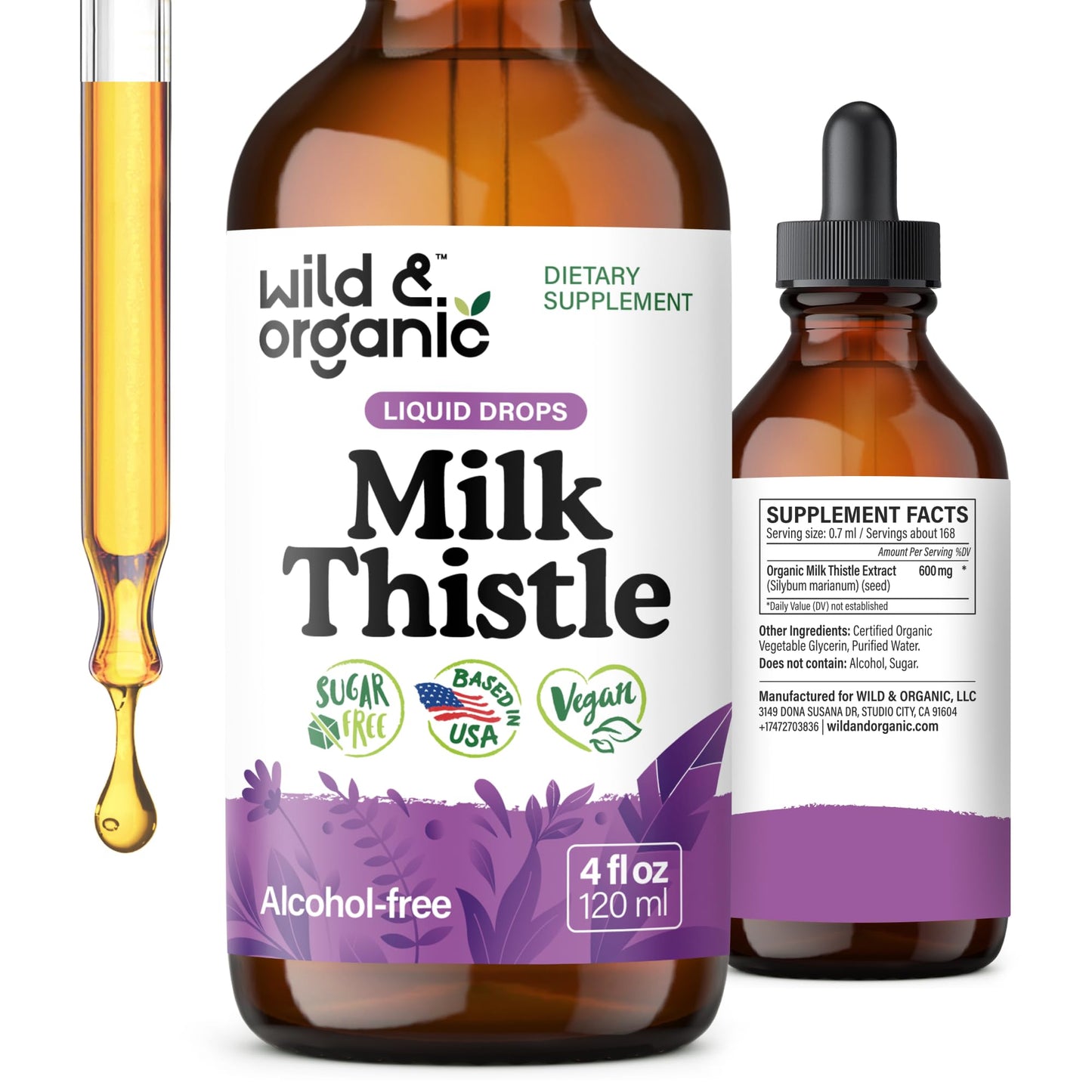Wild & Organic Milk Thistle Liquid Drops - Liver Cleanse Detox - Silymarin Milk Thistle Supplement for Liver Support - Add to Tea - Silybum Marianum Seed Extract Tincture - dailyvitalstore