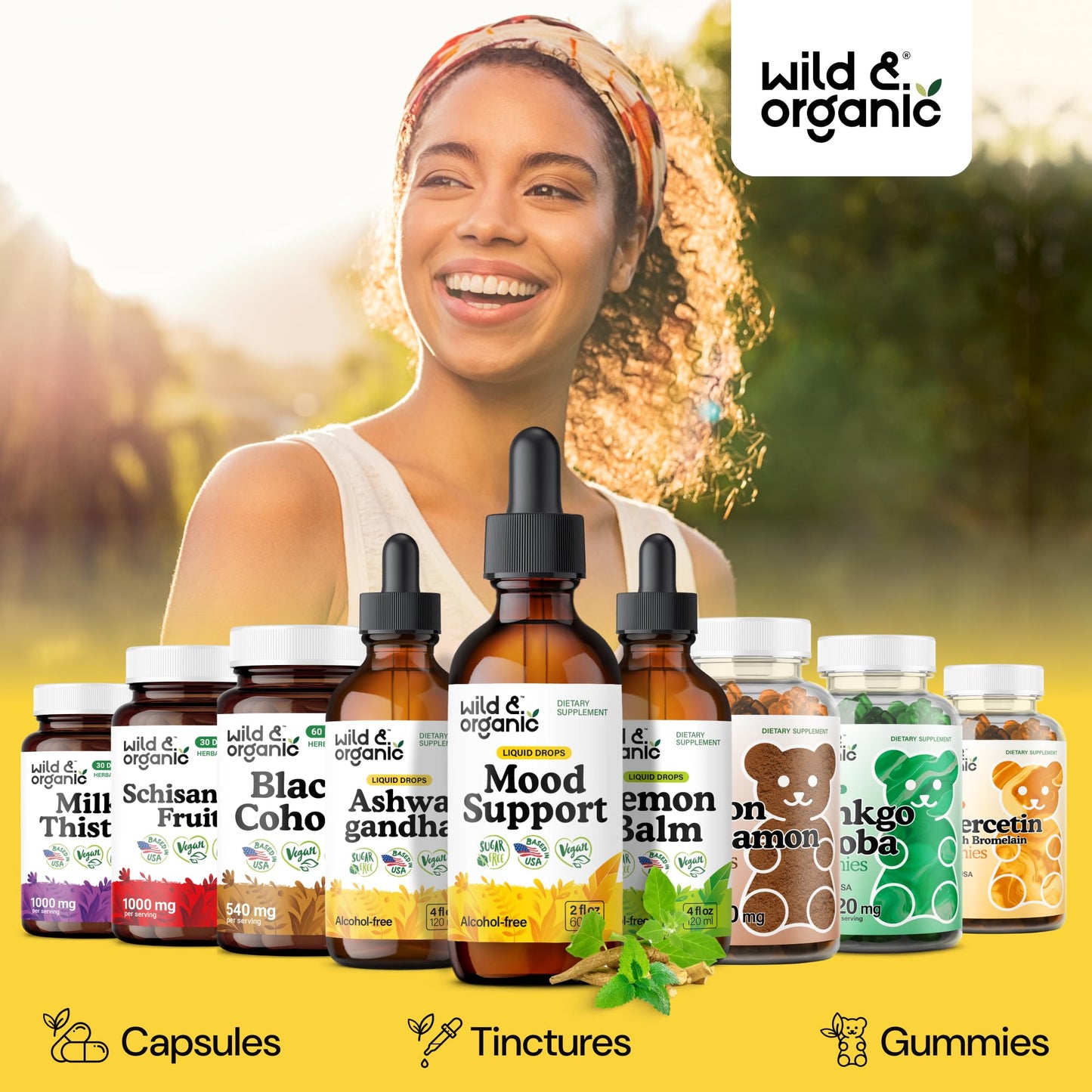 Wild & Organic Mood Support Drops - Good Mood Supplements w/Ashwagandha Root & Rhodiola Rosea - Natural Liquid Drops for Positive Energy - Calm and Relax Supplements for Women and Men - 2 oz - dailyvitalstore