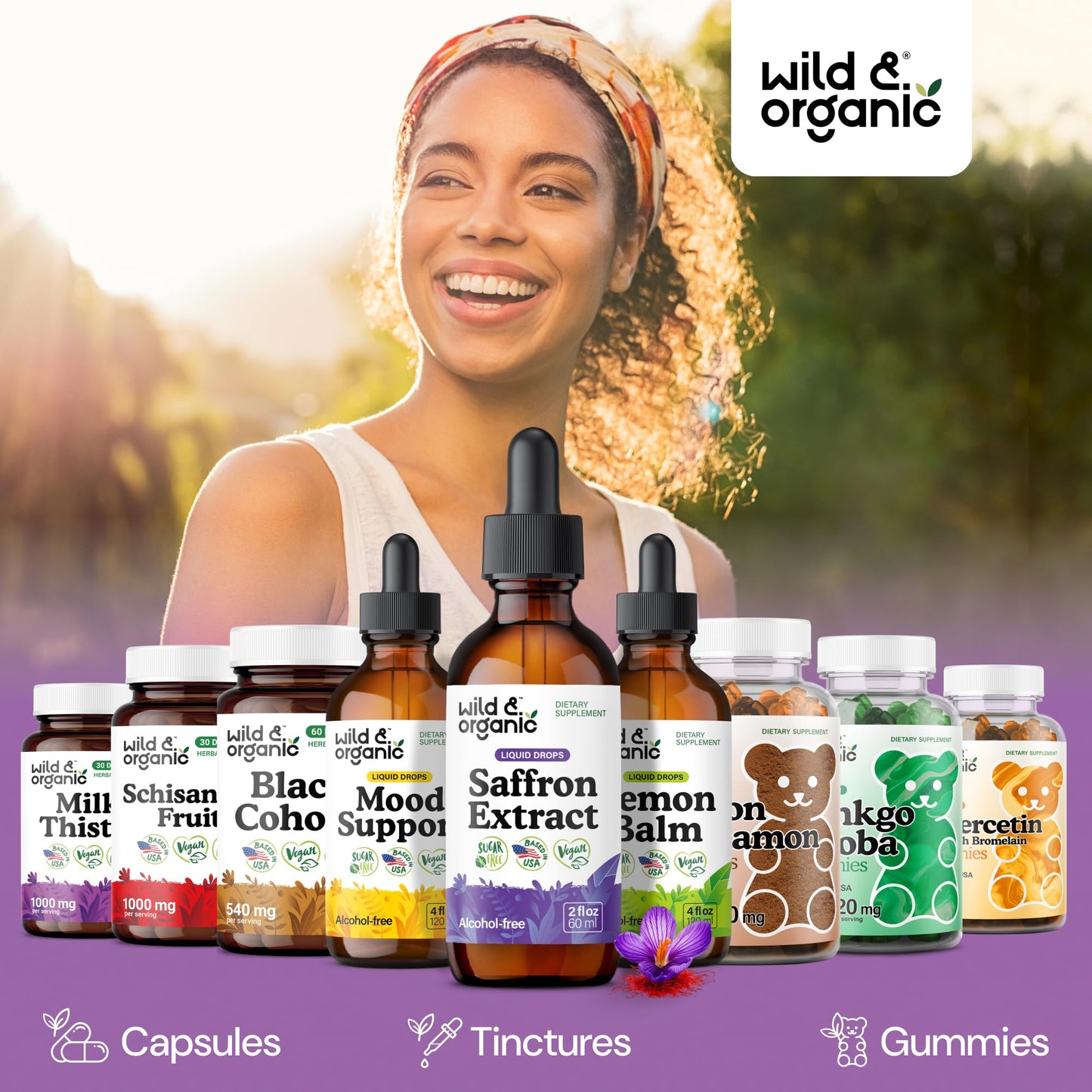 Wild & Organic Saffron Supplements 88.5 mg - Mood, Brain & Vision Support - Liquid Saffron Drops - Add to Tea - Crocus Sativus Herb Extract - Vegan, Sugar & Alcohol-Free Tincture - 2 fl oz - dailyvitalstore