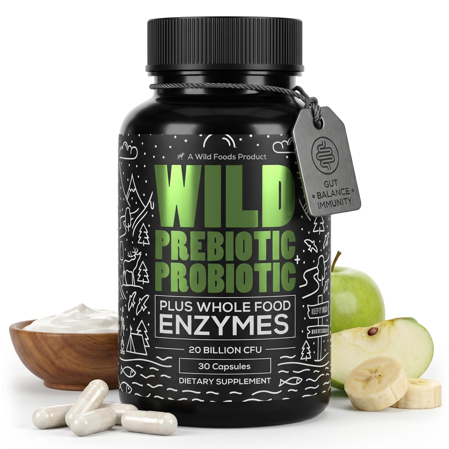 Wild Prebiotics and Probiotics with Digestive Enzymes | 20 Billion CFU - 10 Strains for Women & Men | Support Gut Health & Digestion Supplements | Non-GMO Prebiotic Fiber | 30 Capsules - dailyvitalstore