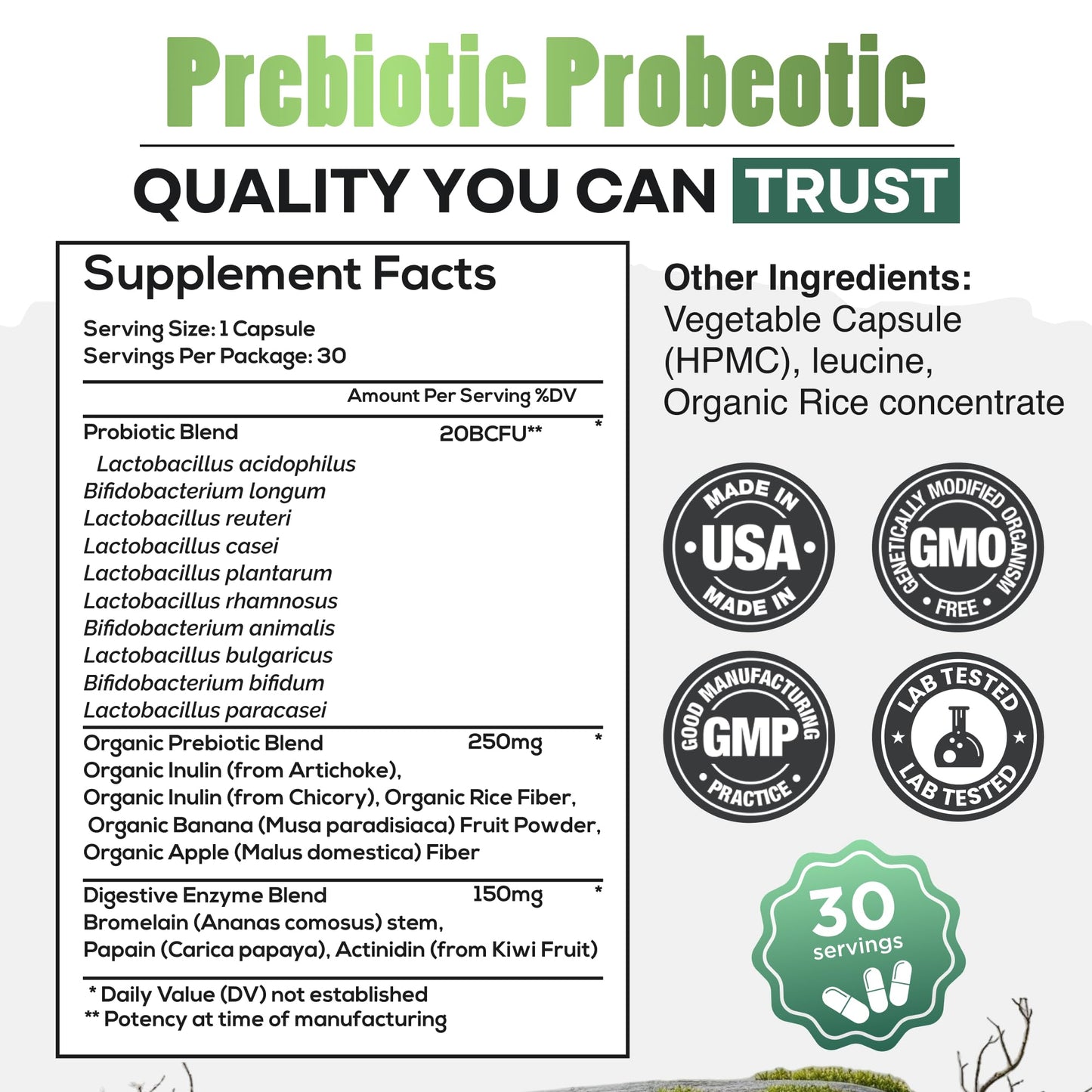 Wild Prebiotics and Probiotics with Digestive Enzymes | 20 Billion CFU - 10 Strains for Women & Men | Support Gut Health & Digestion Supplements | Non-GMO Prebiotic Fiber | 30 Capsules - dailyvitalstore