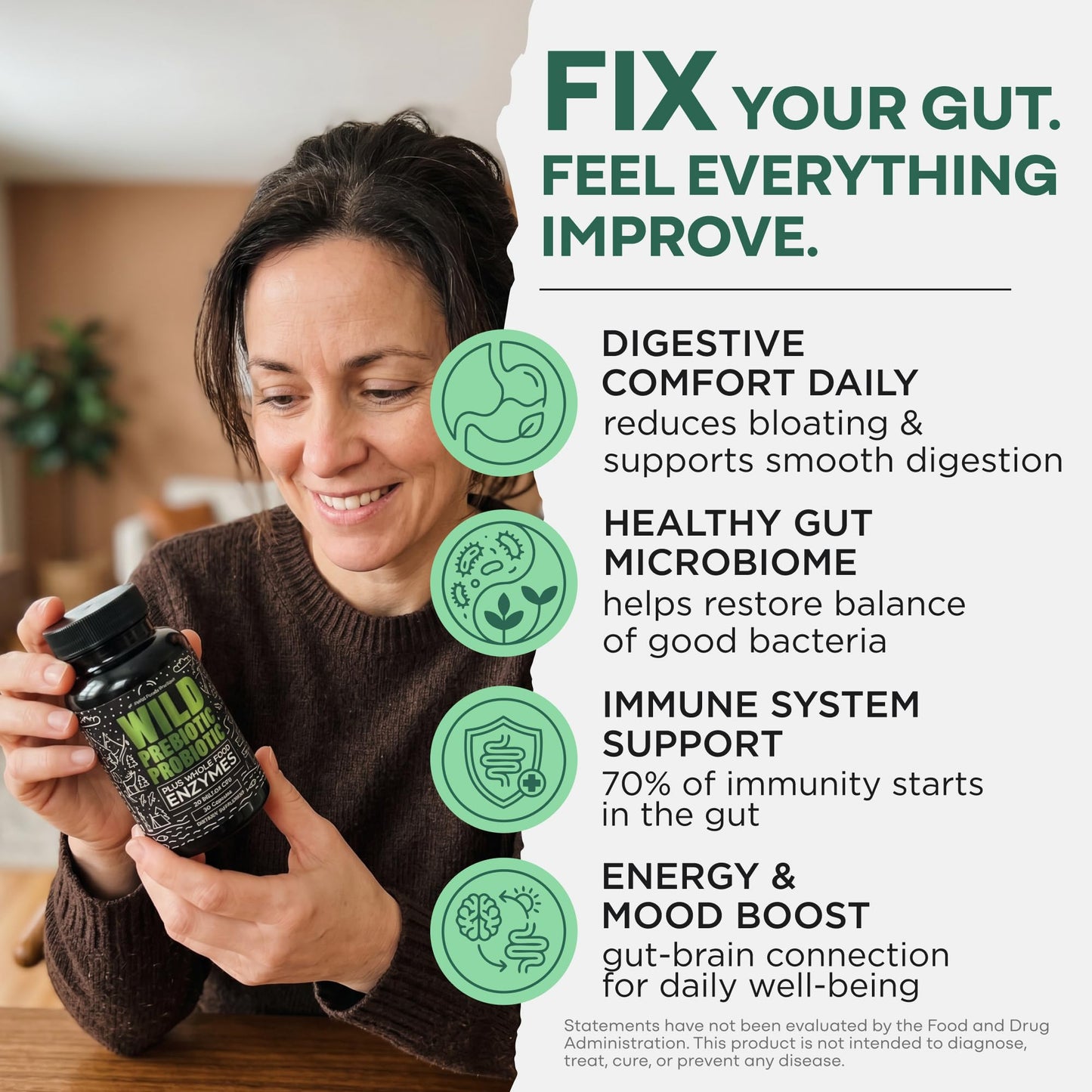 Wild Prebiotics and Probiotics with Digestive Enzymes | 20 Billion CFU - 10 Strains for Women & Men | Support Gut Health & Digestion Supplements | Non-GMO Prebiotic Fiber | 30 Capsules - dailyvitalstore