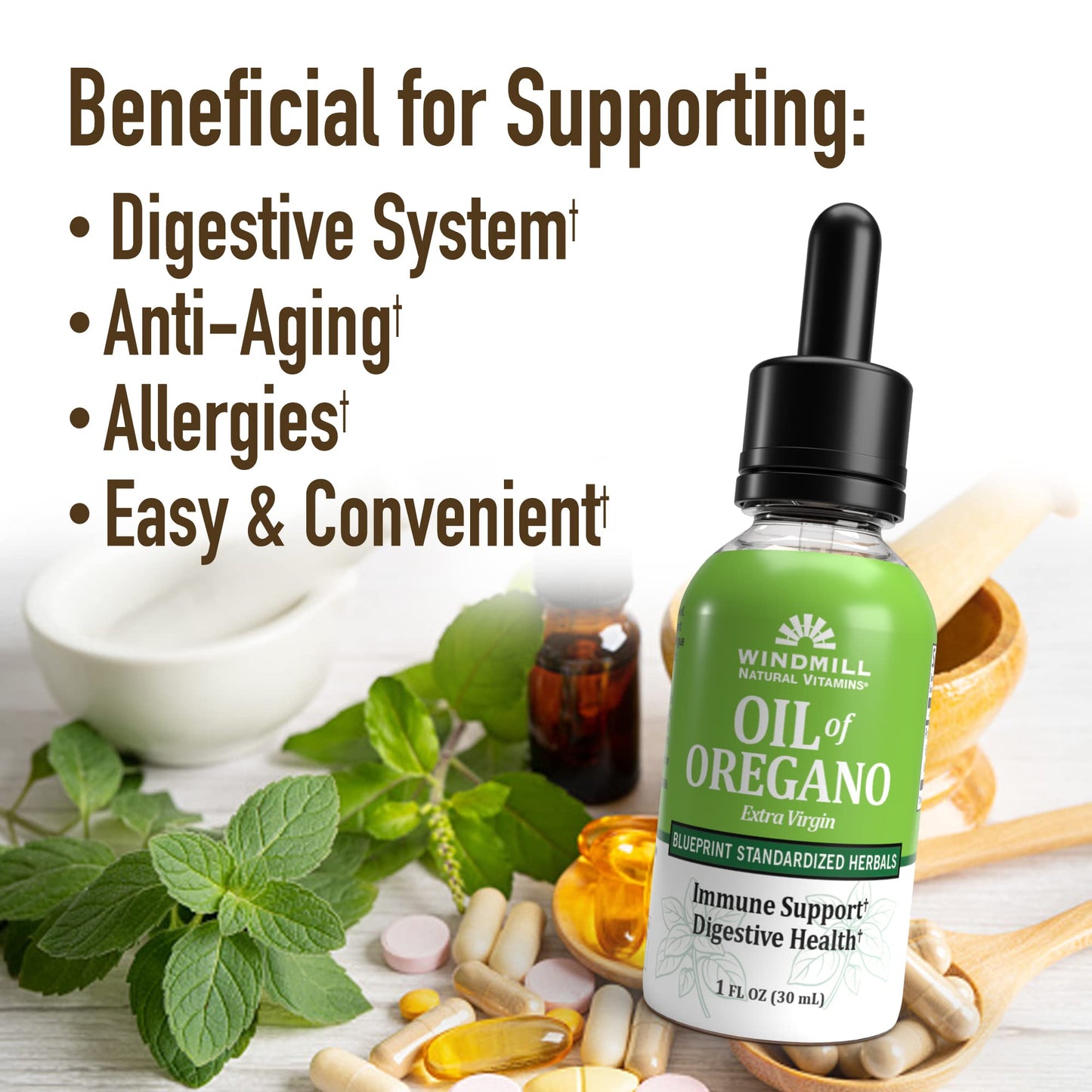 Windmill Natural Vitamins Oil of Oregano, Herbal Blend for Immune Support, Supports Digestive Health, 1 fl oz, 448 Servings - dailyvitalstore
