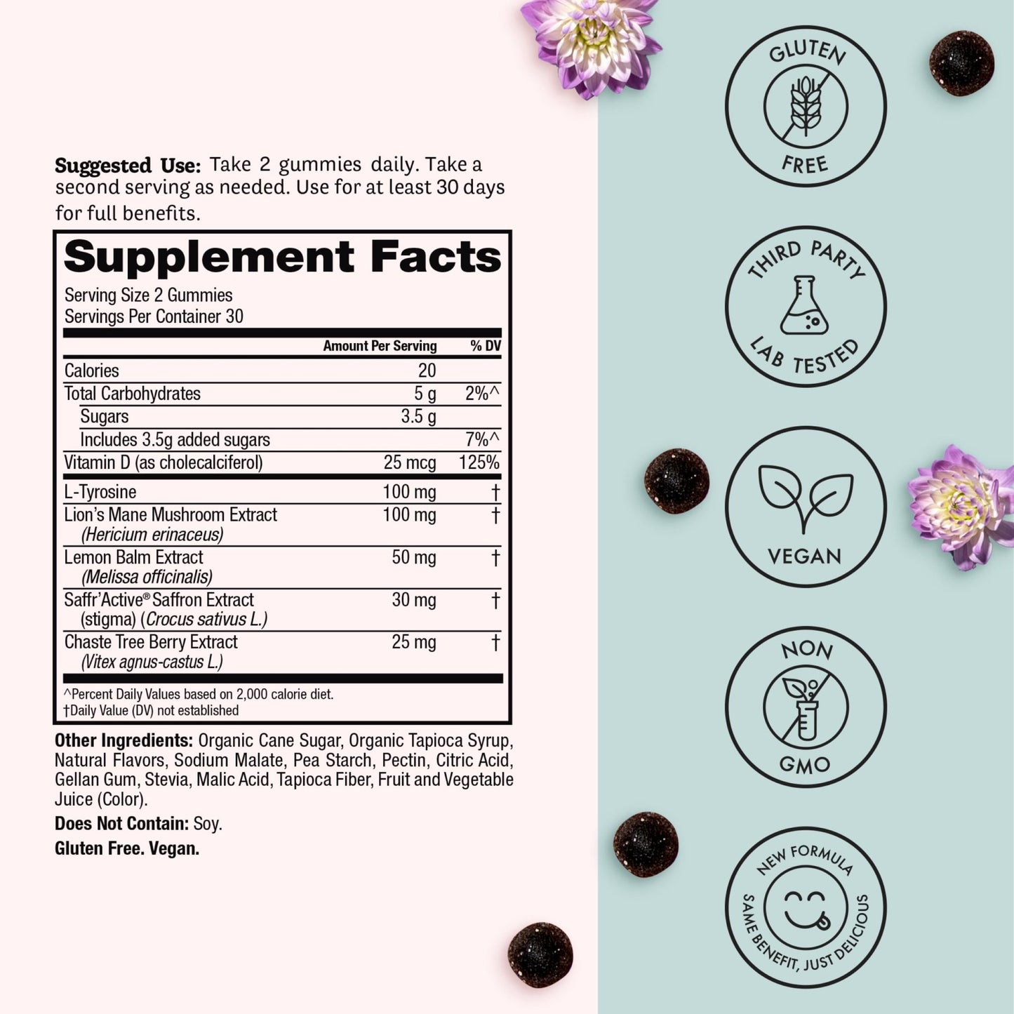 Winged Wellness Happy Her Mood Gummies - Daily Mood Enhancer Support Supplement for Women - Vitamin D with Saffron, Lemon Balm, & Lions Mane Mushrooms for Balance & Calming Relief - 50 Vegan Gummies - dailyvitalstore