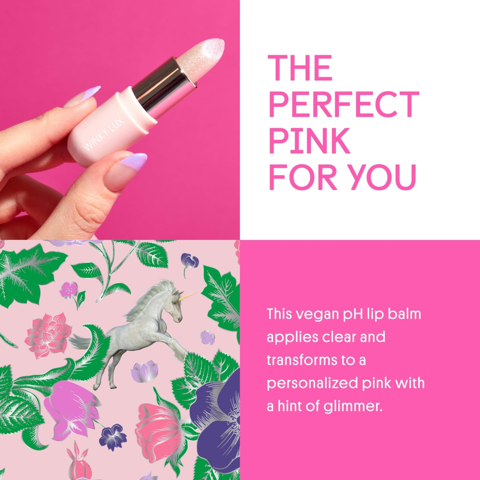 Winky Lux Unicorn Glimmer Balm -Hydrating ph Lip Balm, Natural Pink Tint with pH Color Changing, Moisturize & Soften Lips While Leaving Sheer Pink Tint, with Vanilla Scent - dailyvitalstore