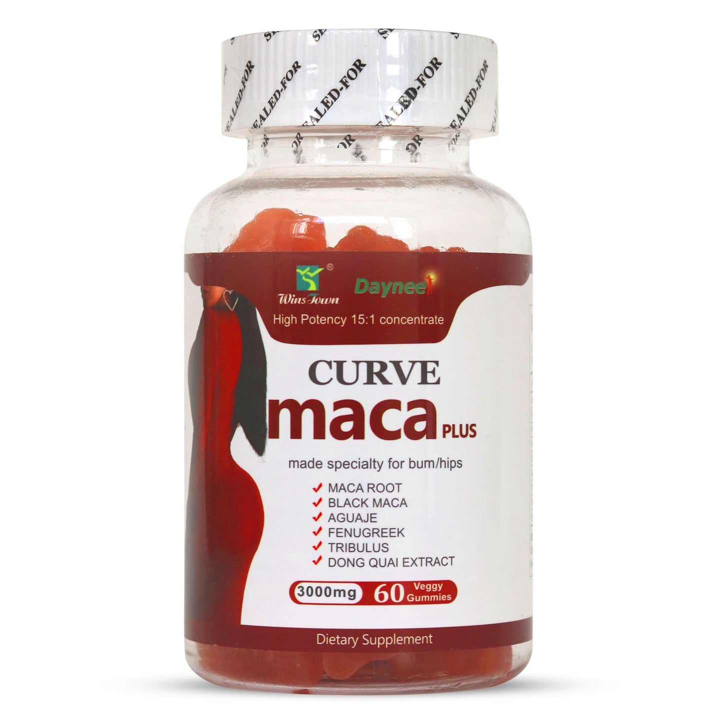 Wins Town Maca Plus Gummies 3000mg, Glute Boost Vitamins for Women, Supports Curves, Energy & Skin Health, Strawberry Flavor, Vegan, 60 Count - dailyvitalstore