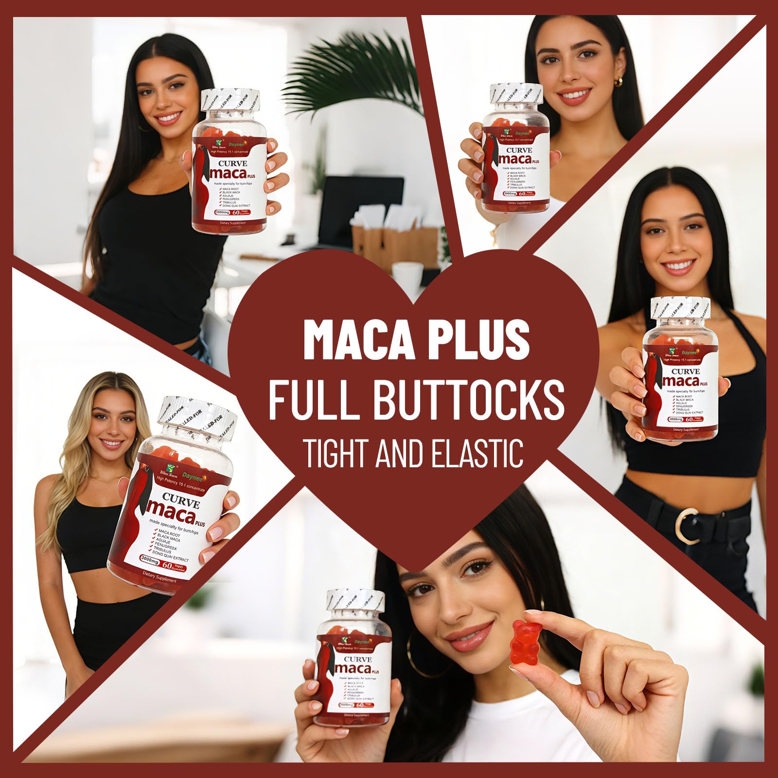 Wins Town Maca Plus Gummies 3000mg, Glute Boost Vitamins for Women, Supports Curves, Energy & Skin Health, Strawberry Flavor, Vegan, 60 Count - dailyvitalstore