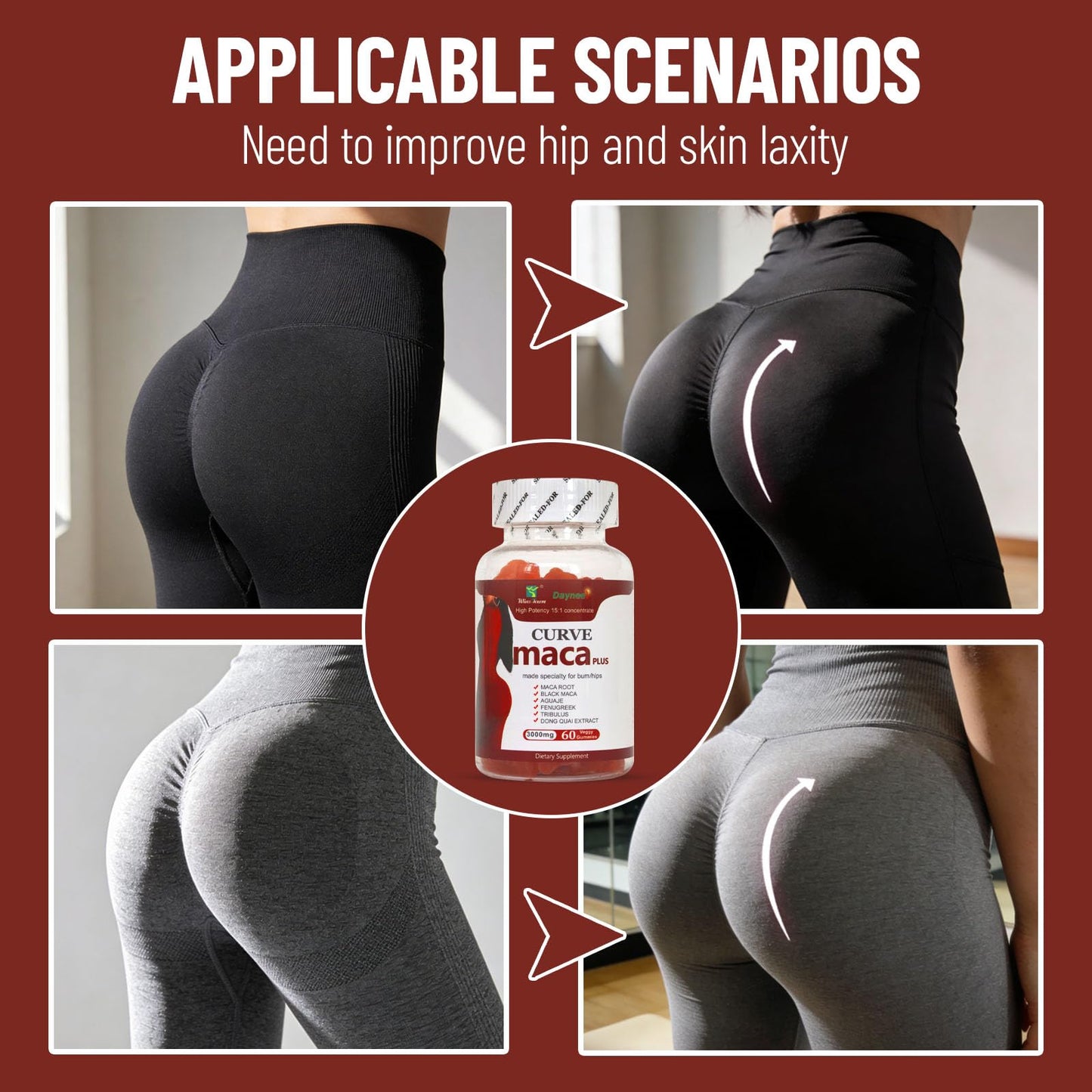 Wins Town Maca Plus Gummies 3000mg, Glute Boost Vitamins for Women, Supports Curves, Energy & Skin Health, Strawberry Flavor, Vegan, 60 Count - dailyvitalstore