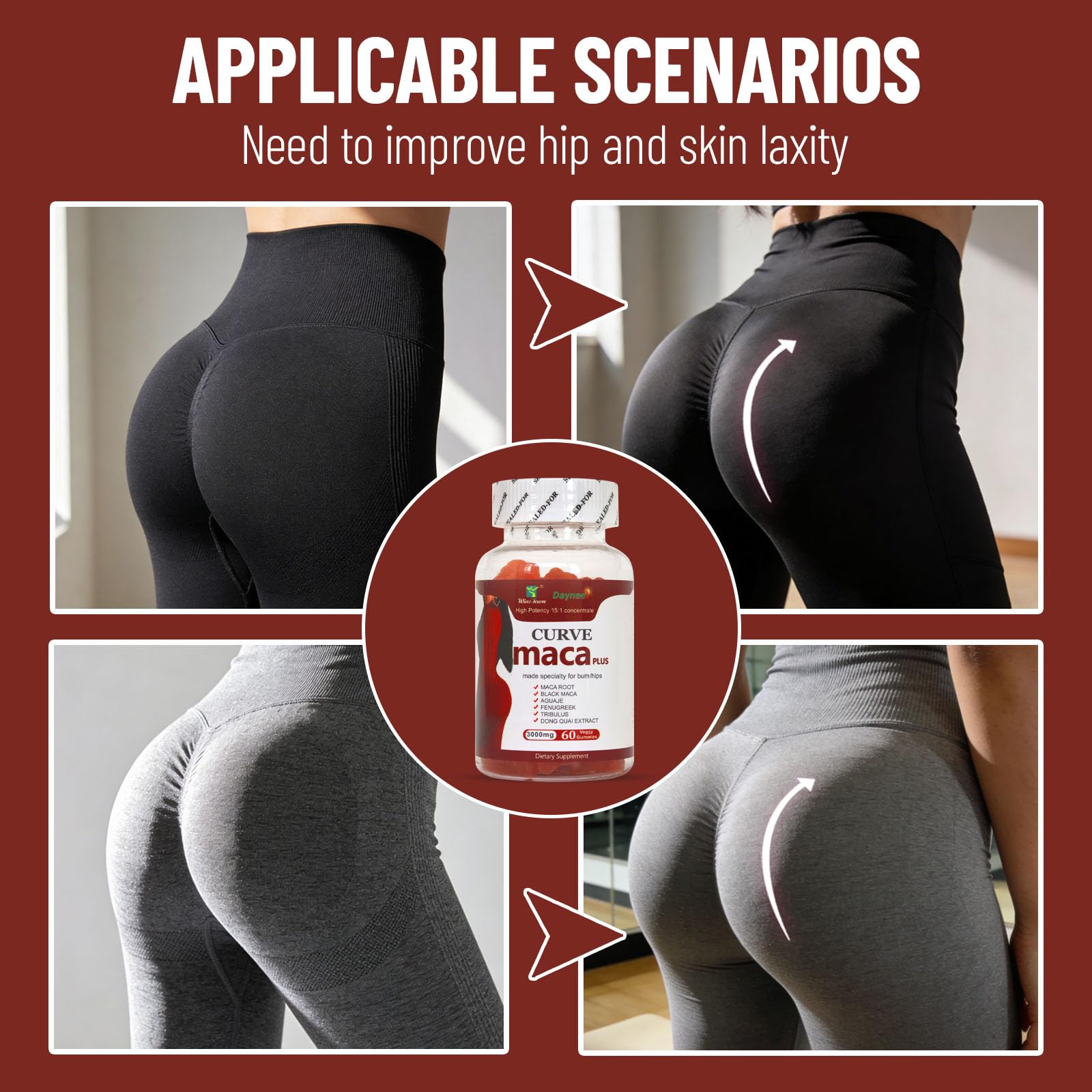 Wins Town Maca Plus Gummies 3000mg, Glute Boost Vitamins for Women, Supports Curves, Energy & Skin Health, Strawberry Flavor, Vegan, 60 Count - dailyvitalstore