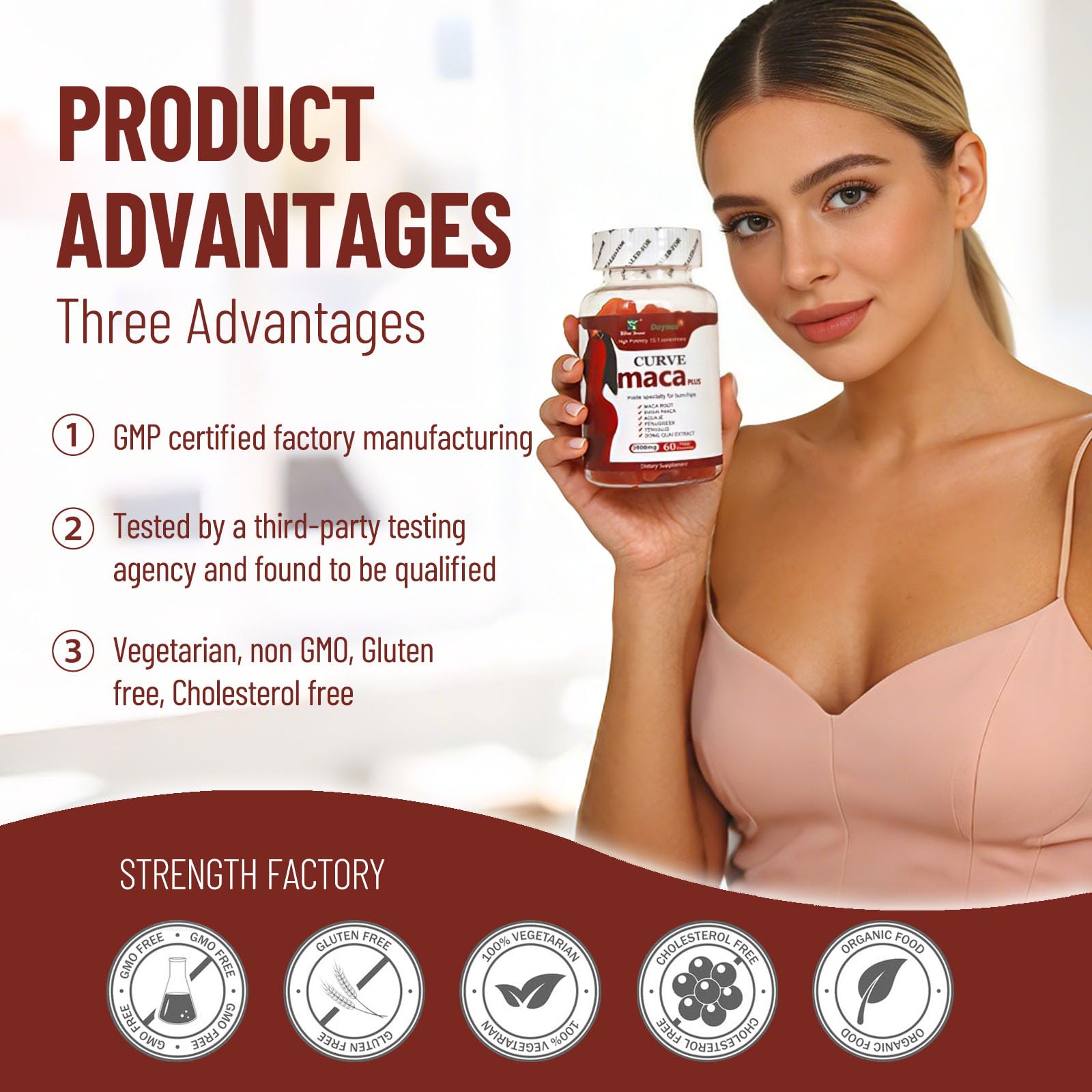 Wins Town Maca Plus Gummies 3000mg, Glute Boost Vitamins for Women, Supports Curves, Energy & Skin Health, Strawberry Flavor, Vegan, 60 Count - dailyvitalstore