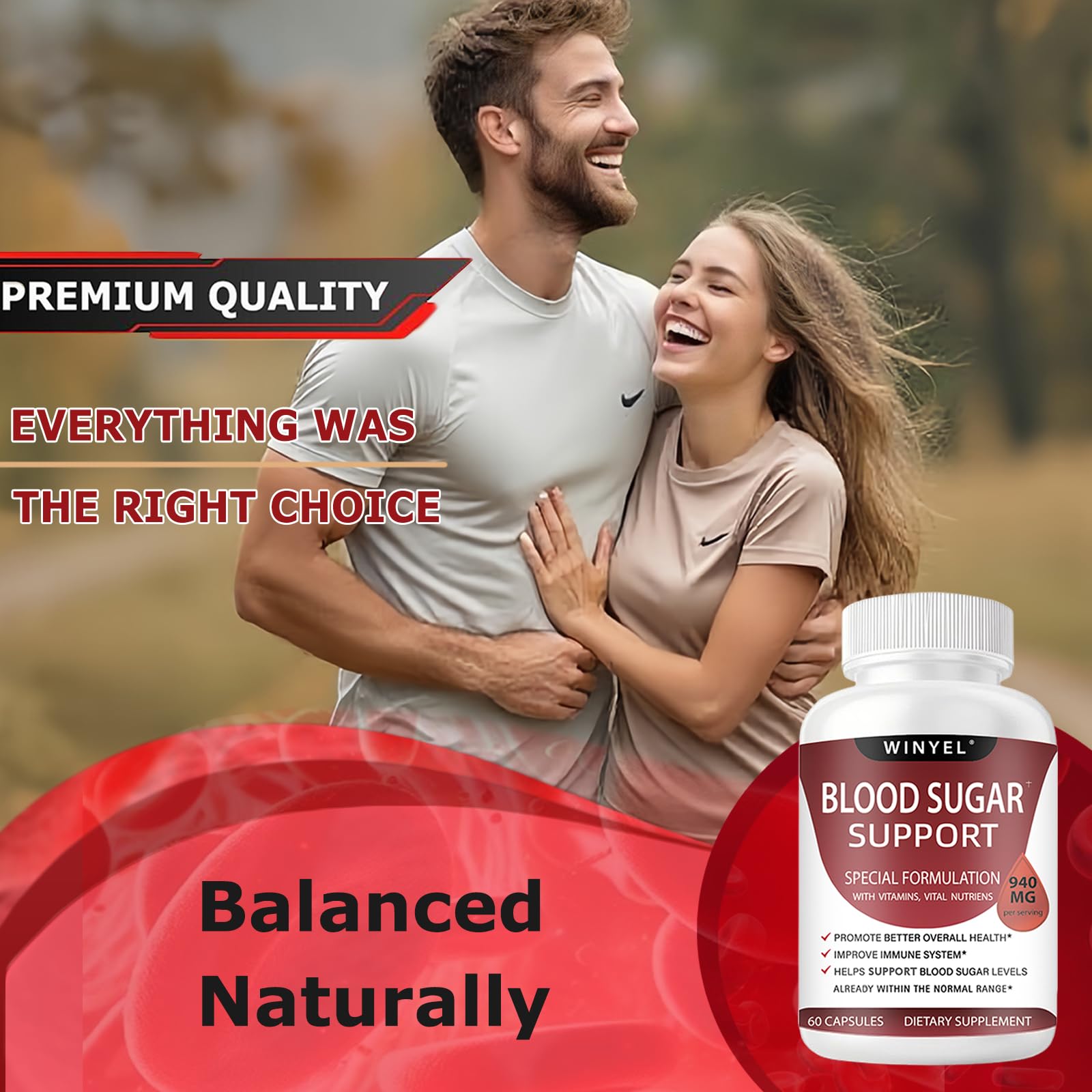 WINYEL Blood Sugar Complex Supplement - with Cinnamon, Bitter Melon, Chromium, Mulberry, Alpha Lipoic Acid, 60 Capsules - dailyvitalstore