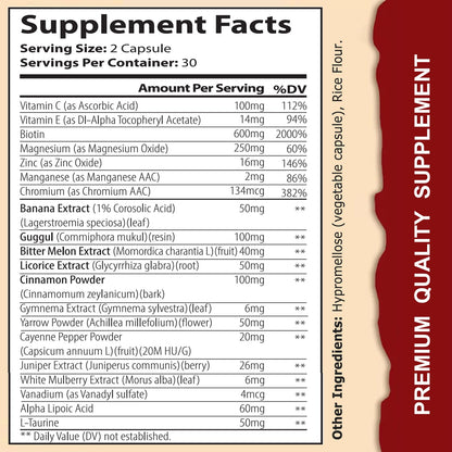 WINYEL Blood Sugar Complex Supplement - with Cinnamon, Bitter Melon, Chromium, Mulberry, Alpha Lipoic Acid, 60 Capsules - dailyvitalstore