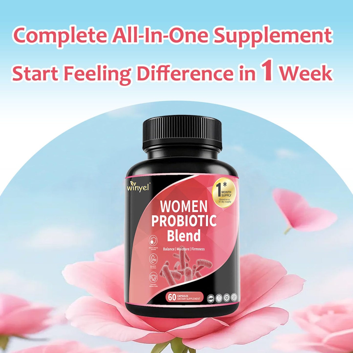 WINYEL Vaginal Probiotics for Women with Prebiotics & Herbal Blend – pH Balance & Feminine Health Support – Multi-Strain Lactobacillus for Vaginal Flora, - dailyvitalstore