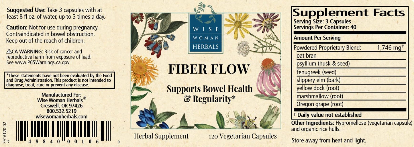 Wise Woman Herbals – Fiber Flow Capsules 120 Count – Supports Healthy Digestive Function, Gut Health, Bowel Health and Regularity - dailyvitalstore