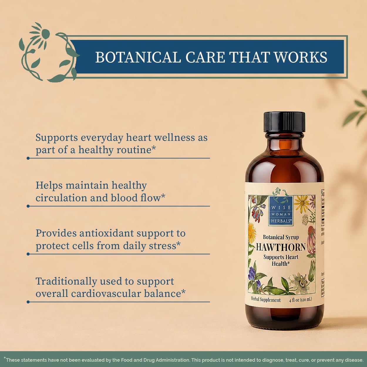 Wise Woman Herbals Hawthorn Botanical Syrup, Alcohol-Free Hawthorn Berry Solid Extract 4:1, Promotes Healthy Circulation, Antioxidant Protection, Herbal Cardiovascular Support, 4 Fl Oz - dailyvitalstore