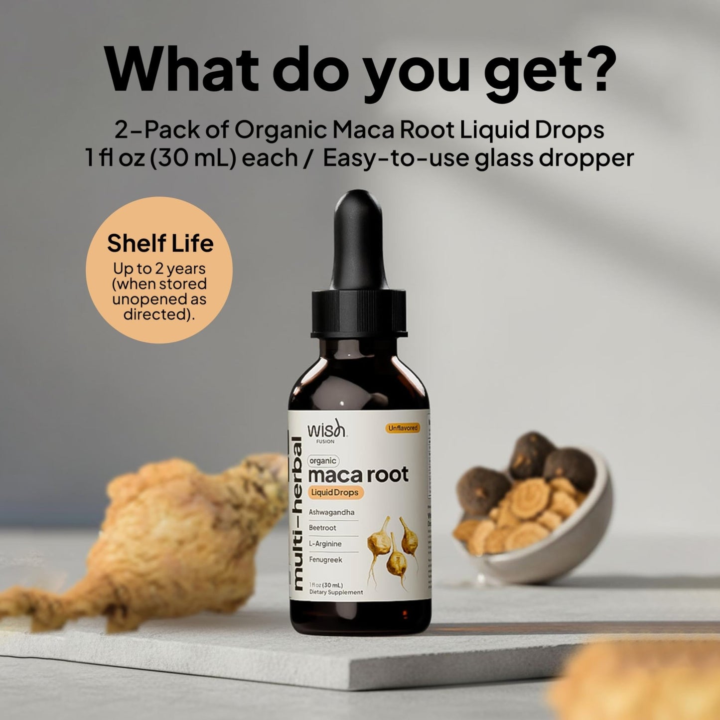 Wish Fusion Maca Root Liquid Drops 2 Pack Organic Maca Root Drops for Energy Support Hormone Balance, Mood Maca Root, Ashwagandha & Tongkat Ali Blend, Liquid Maca Root Extract Fenugreek & Beetroot - dailyvitalstore