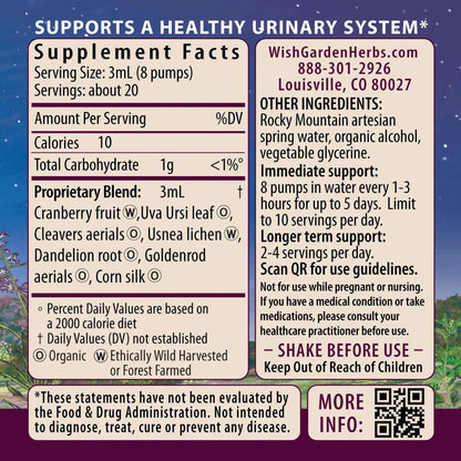WishGarden Herbs Urinary Strength, Liquid Herbal Tincture, Cranberry, Uva Ursi & Usnea, Supports Urinary Tract Health, Eases Discomfort, Promotes Microbial Balance, 4oz - dailyvitalstore