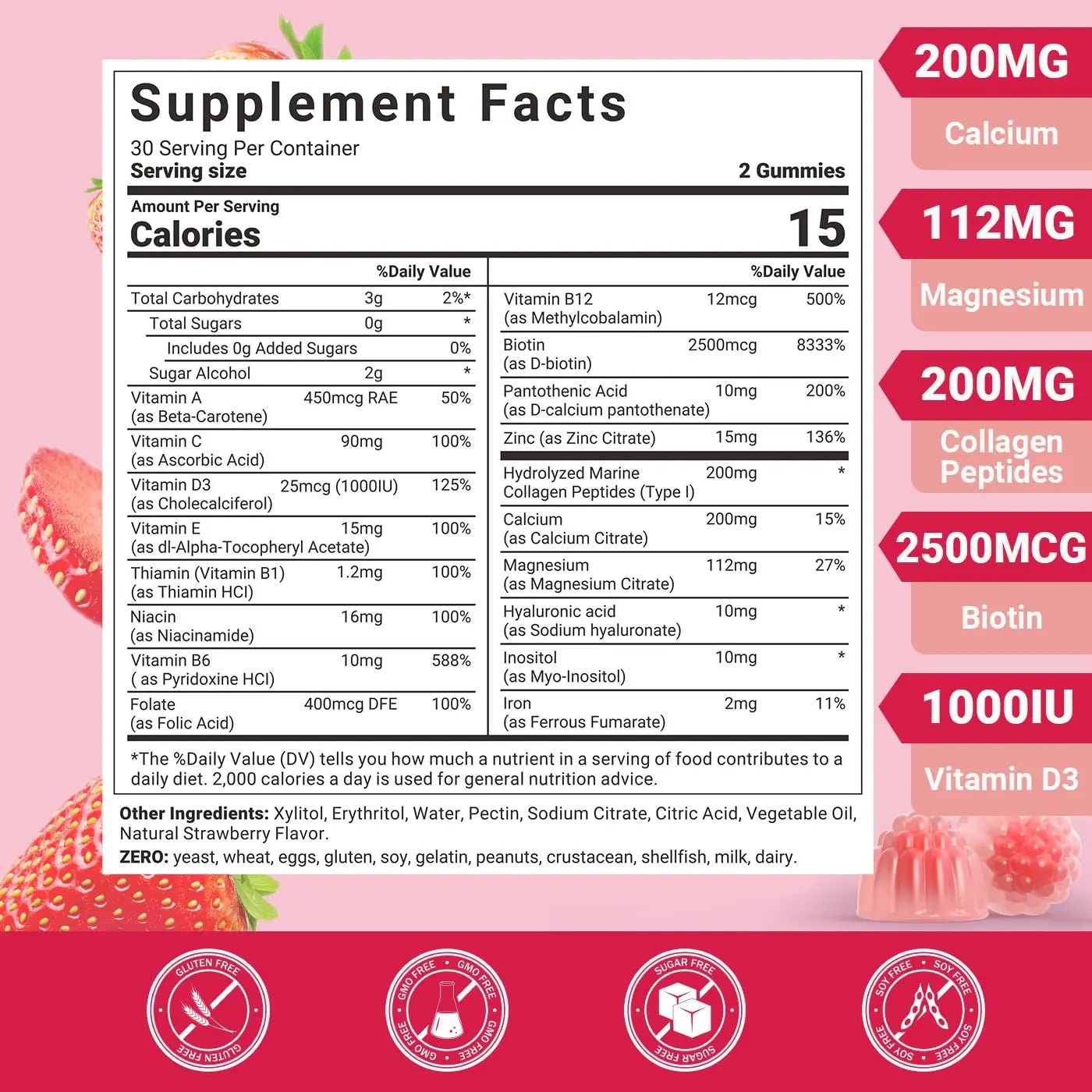 Wiszeen Sugar Free Methylated Multivitamin for Women Gummies, Biotin, Collagen, Calcium, Magnesium, Inositol, Folate, Iron, Vitamin A, C, D, E - dailyvitalstore