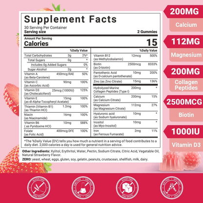 Wiszeen Sugar Free Methylated Multivitamin for Women Gummies, Biotin, Collagen, Calcium, Magnesium, Inositol, Folate, Iron, Vitamin A, C, D, E - dailyvitalstore