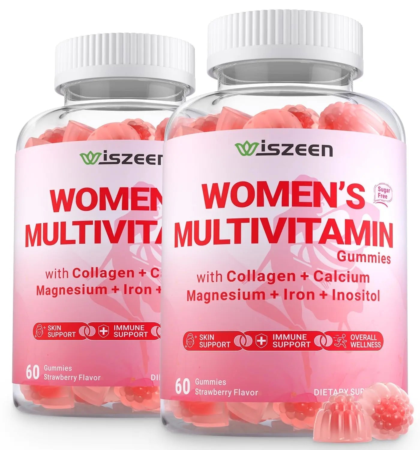 Wiszeen Sugar Free Methylated Multivitamin for Women Gummies, Biotin, Collagen, Calcium, Magnesium, Inositol, Folate, Iron, Vitamin A, C, D, E - dailyvitalstore