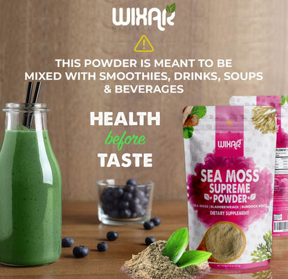 Wixar Wildcrafted Sea Moss Powder – (8 Ounces) – Natural Irish Sea Moss and Bladderwrack with Burdock Powder - Thyroid Support, Healthy Skin, Keto Detox, Joint Support Alkaline Supplements - dailyvitalstore