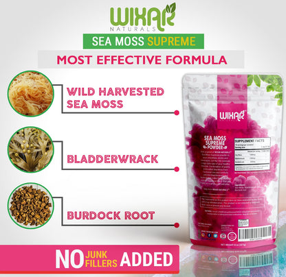 Wixar Wildcrafted Sea Moss Powder – (8 Ounces) – Natural Irish Sea Moss and Bladderwrack with Burdock Powder - Thyroid Support, Healthy Skin, Keto Detox, Joint Support Alkaline Supplements - dailyvitalstore