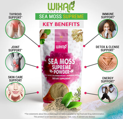 Wixar Wildcrafted Sea Moss Powder – (8 Ounces) – Natural Irish Sea Moss and Bladderwrack with Burdock Powder - Thyroid Support, Healthy Skin, Keto Detox, Joint Support Alkaline Supplements - dailyvitalstore