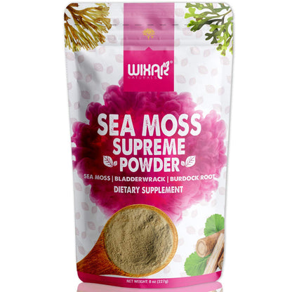 Wixar Wildcrafted Sea Moss Powder – (8 Ounces) – Natural Irish Sea Moss and Bladderwrack with Burdock Powder - Thyroid Support, Healthy Skin, Keto Detox, Joint Support Alkaline Supplements - dailyvitalstore
