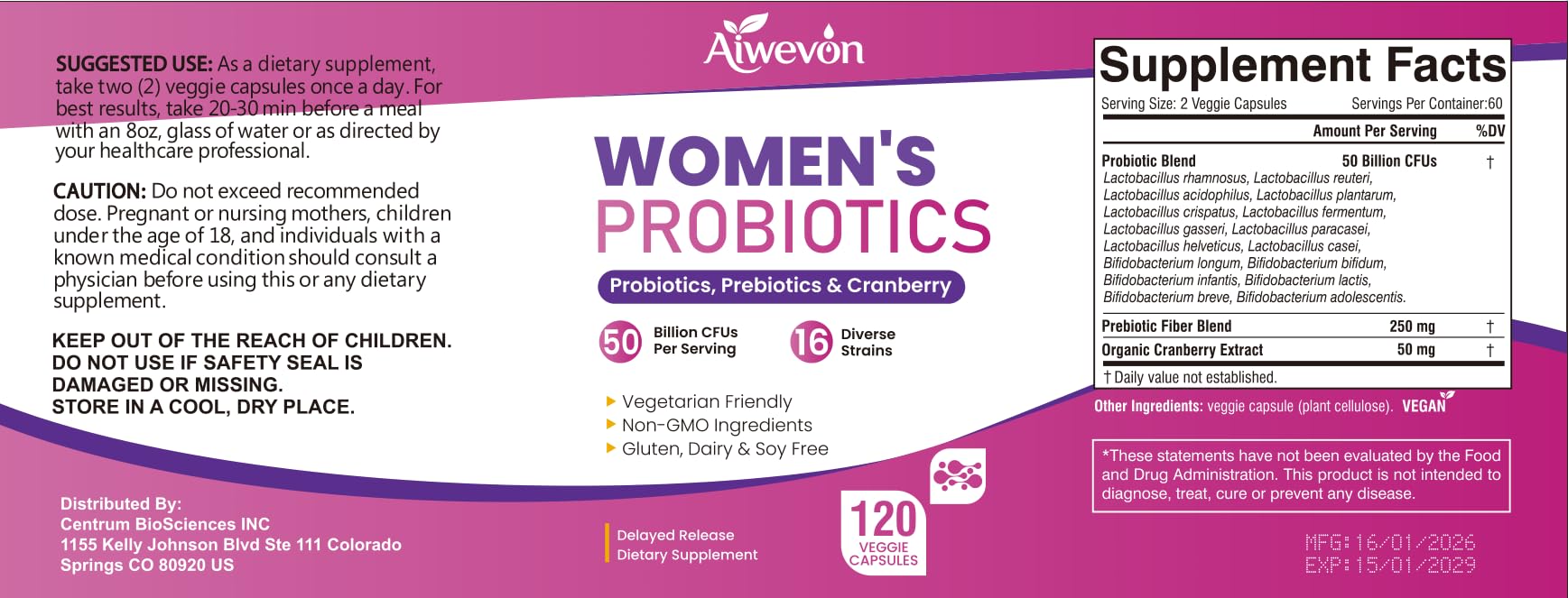 Women Probiotics 50 Billion CFU: Probiotics for Women with Prebiotics & Cranberry, 16 Strain Probiotic Supplement for Digestive Gut Health, Vaginal & Urinary Tract Support - dailyvitalstore