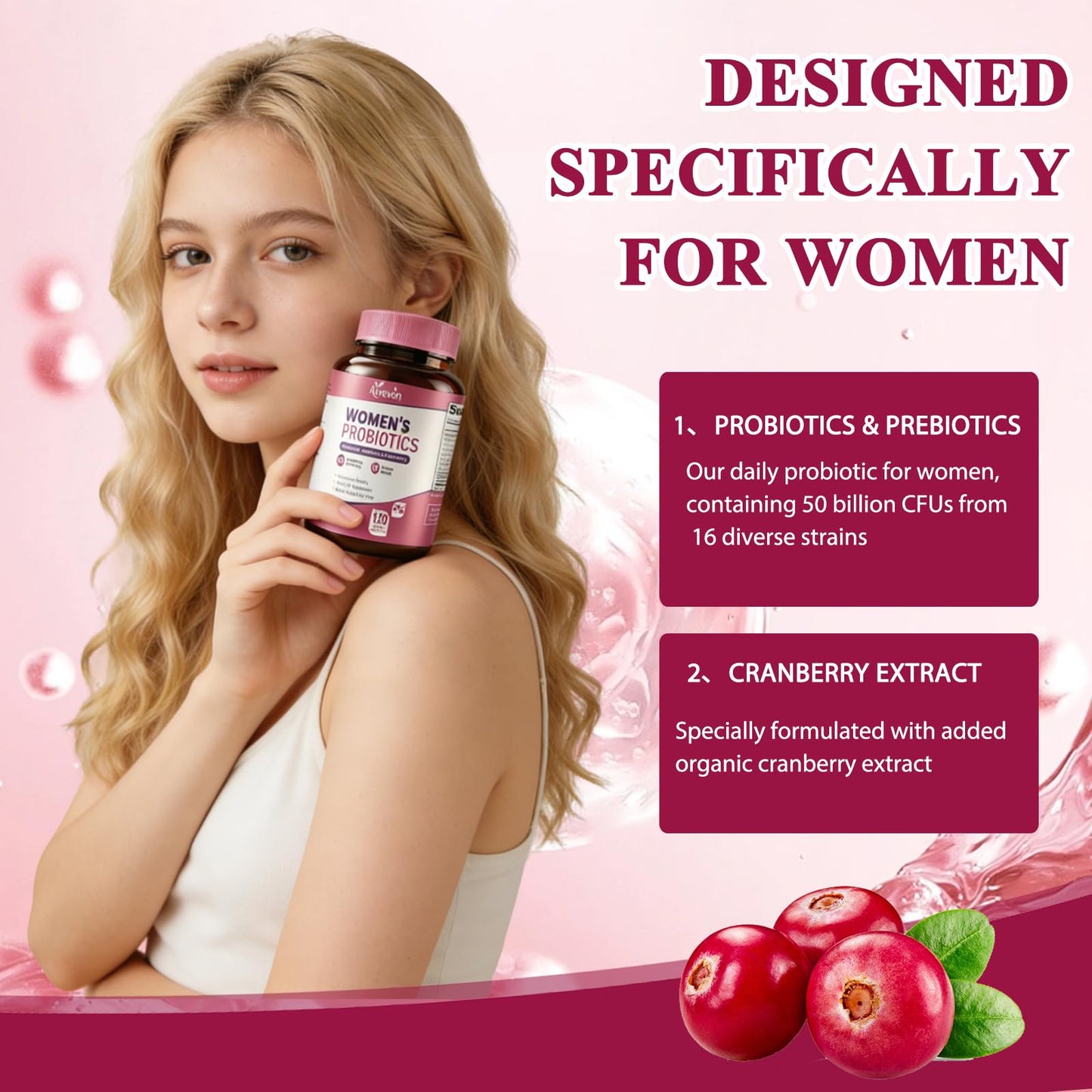 Women Probiotics 50 Billion CFU: Probiotics for Women with Prebiotics & Cranberry, 16 Strain Probiotic Supplement for Digestive Gut Health, Vaginal & Urinary Tract Support - dailyvitalstore