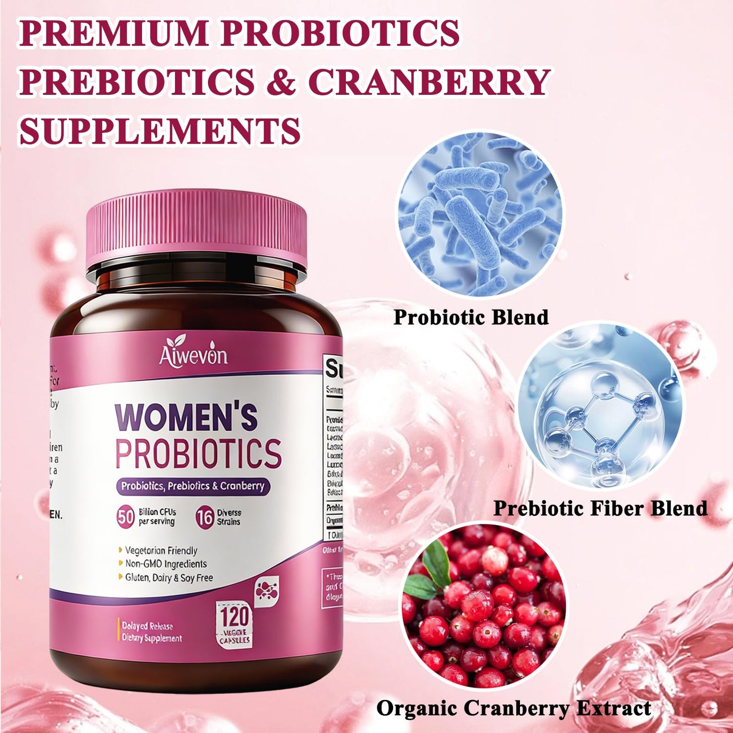 Women Probiotics 50 Billion CFU: Probiotics for Women with Prebiotics & Cranberry, 16 Strain Probiotic Supplement for Digestive Gut Health, Vaginal & Urinary Tract Support - dailyvitalstore