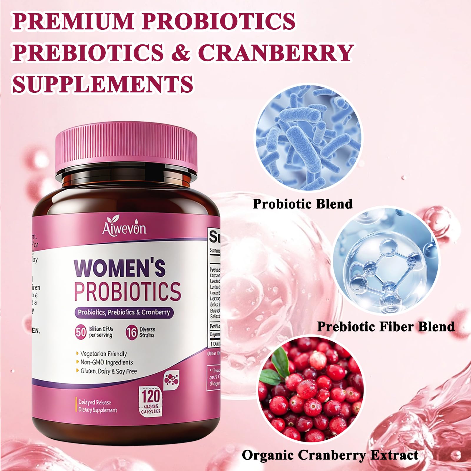 Women Probiotics 50 Billion CFU: Probiotics for Women with Prebiotics & Cranberry, 16 Strain Probiotic Supplement for Digestive Gut Health, Vaginal & Urinary Tract Support - dailyvitalstore