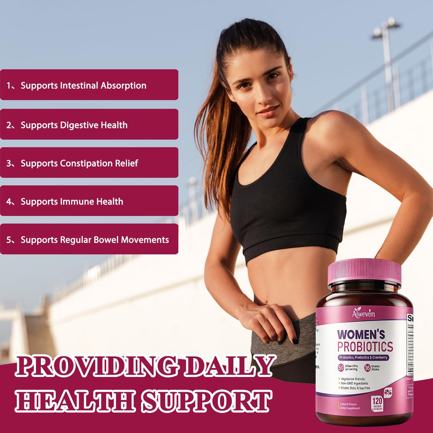 Women Probiotics 50 Billion CFU: Probiotics for Women with Prebiotics & Cranberry, 16 Strain Probiotic Supplement for Digestive Gut Health, Vaginal & Urinary Tract Support - dailyvitalstore