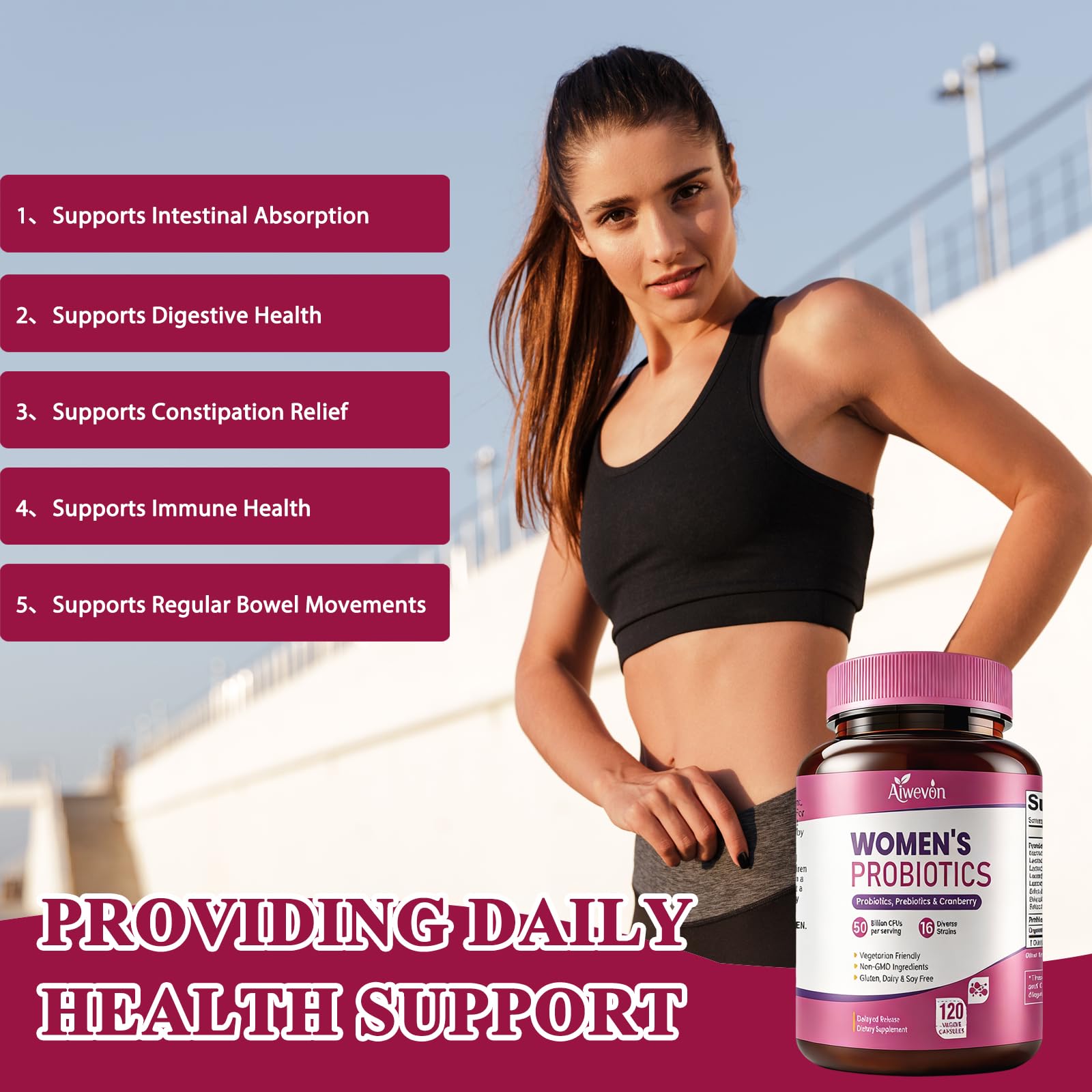 Women Probiotics 50 Billion CFU: Probiotics for Women with Prebiotics & Cranberry, 16 Strain Probiotic Supplement for Digestive Gut Health, Vaginal & Urinary Tract Support - dailyvitalstore