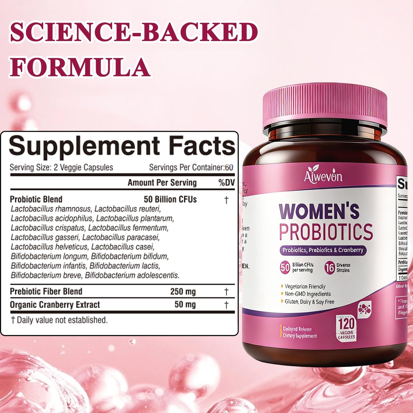Women Probiotics 50 Billion CFU: Probiotics for Women with Prebiotics & Cranberry, 16 Strain Probiotic Supplement for Digestive Gut Health, Vaginal & Urinary Tract Support - dailyvitalstore