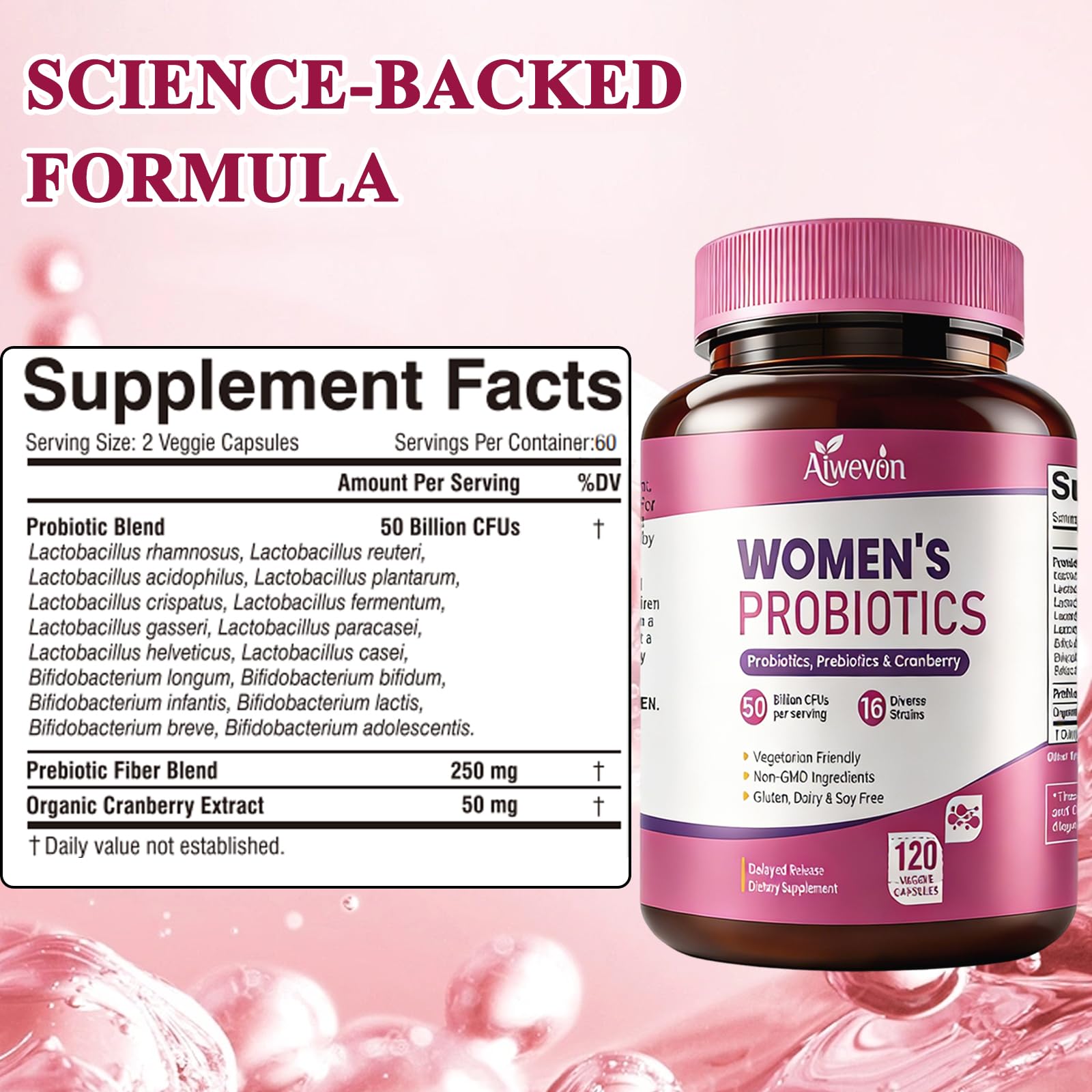 Women Probiotics 50 Billion CFU: Probiotics for Women with Prebiotics & Cranberry, 16 Strain Probiotic Supplement for Digestive Gut Health, Vaginal & Urinary Tract Support - dailyvitalstore
