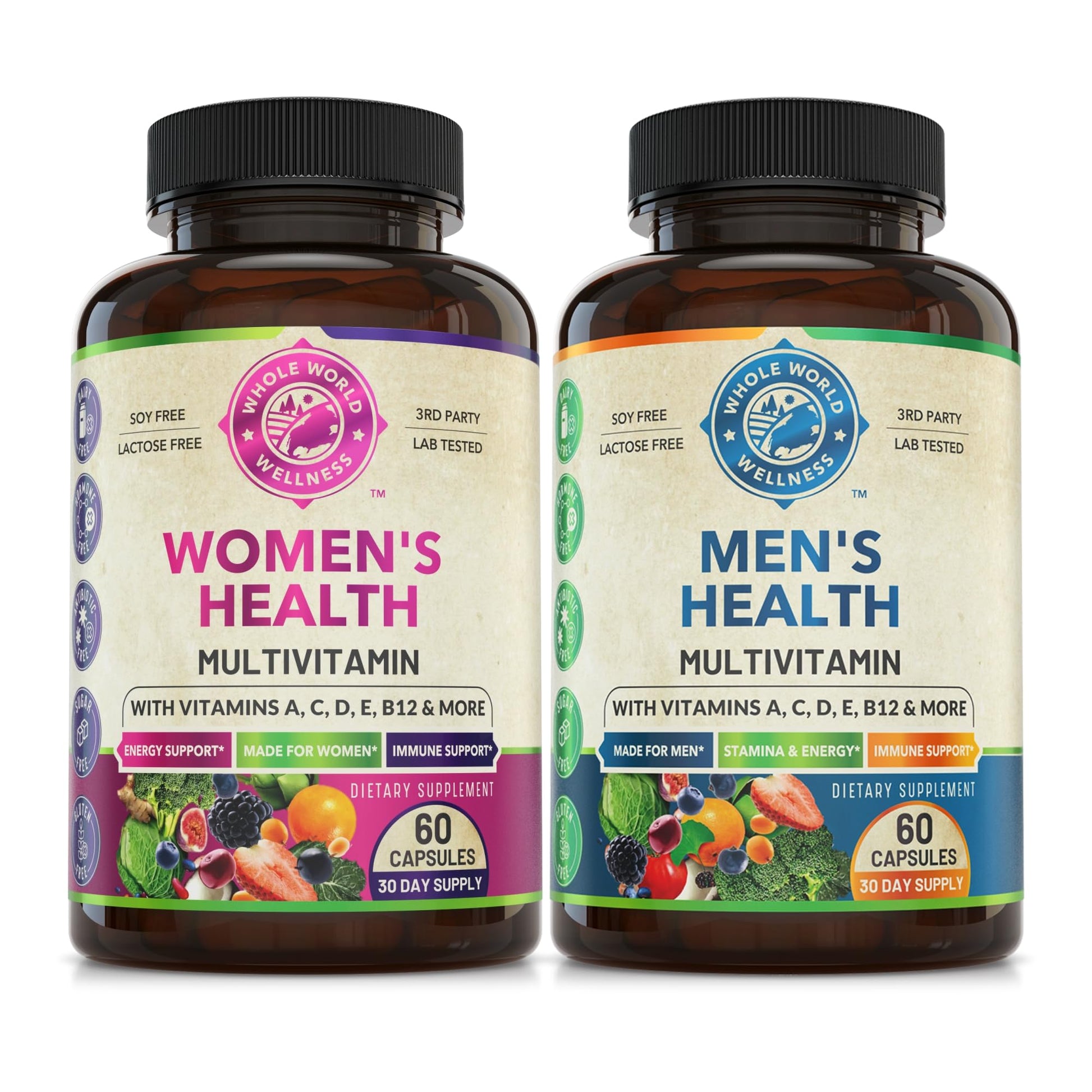 Womens Daily Multivitamins & Mens Daily Multivitamins Bundle (One Bottle Each) - Supports Holistic Wellness, Including Energy & Focus. Multivitamin & Multimineral Blend. Made in The USA. - dailyvitalstore