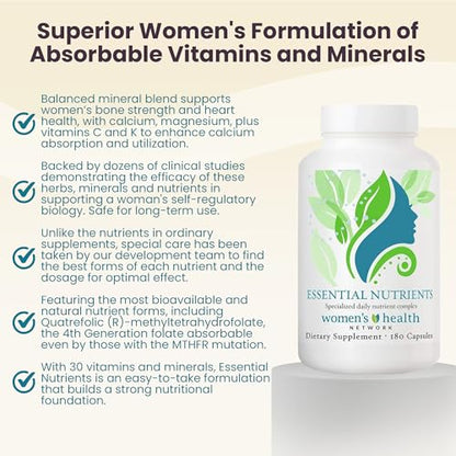 Women's Health Network Essential Nutrients – Daily Multivitamin for Energy, Healthy Aging & Immune Support, Folate as Quatrefolic®, a Patented Natural Form of 5-MTHF - dailyvitalstore