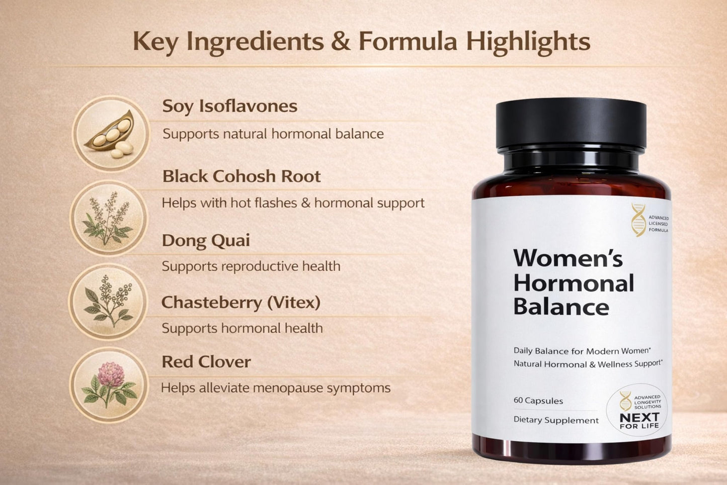 Women’s Hormonal Balance Supplement – Menopause & PMS Support – Mood, Energy & Cycle Regulation – Botanical Formula – 60 Capsules - dailyvitalstore
